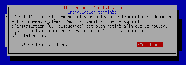 Ecran précédant le redémarrage