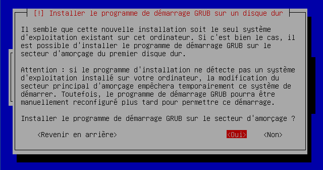 Ecran précédant l'installation de Grub
