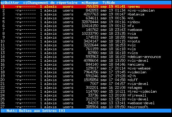 Mutt : liste des mailboxes
